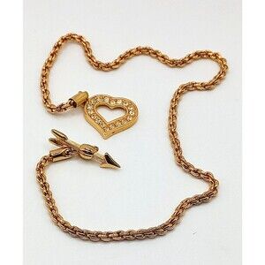 Swarovski Crystals In Gold Heart And Arrow Necklace - BEAUTIFUL ❤️